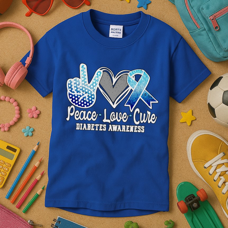 Peace Love Cure Diabetes Awareness Cool Gift Kids T-Shirt