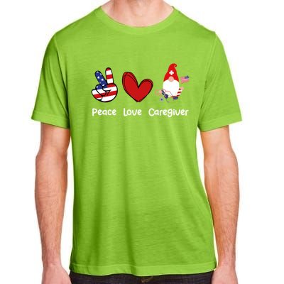 Peace Love Caregiver Life Patriotic Nurse 4th Of July Gnome Funny Gift Adult ChromaSoft Performance T-Shirt