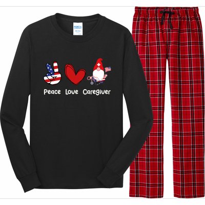 Peace Love Caregiver Life Patriotic Nurse 4th Of July Gnome Funny Gift Long Sleeve Pajama Set