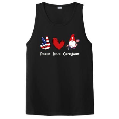 Peace Love Caregiver Life Patriotic Nurse 4th Of July Gnome Funny Gift PosiCharge Competitor Tank