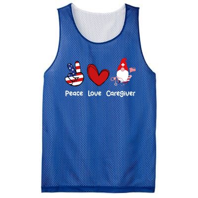 Peace Love Caregiver Life Patriotic Nurse 4th Of July Gnome Funny Gift Mesh Reversible Basketball Jersey Tank