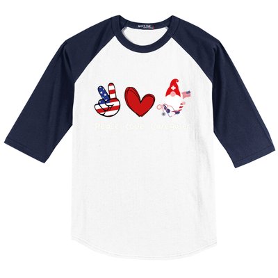 Peace Love Caregiver Life Patriotic Nurse 4th Of July Gnome Funny Gift Baseball Sleeve Shirt