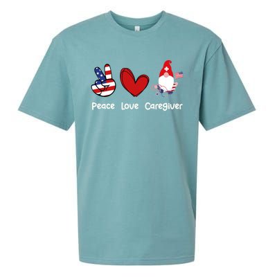 Peace Love Caregiver Life Patriotic Nurse 4th Of July Gnome Funny Gift Sueded Cloud Jersey T-Shirt