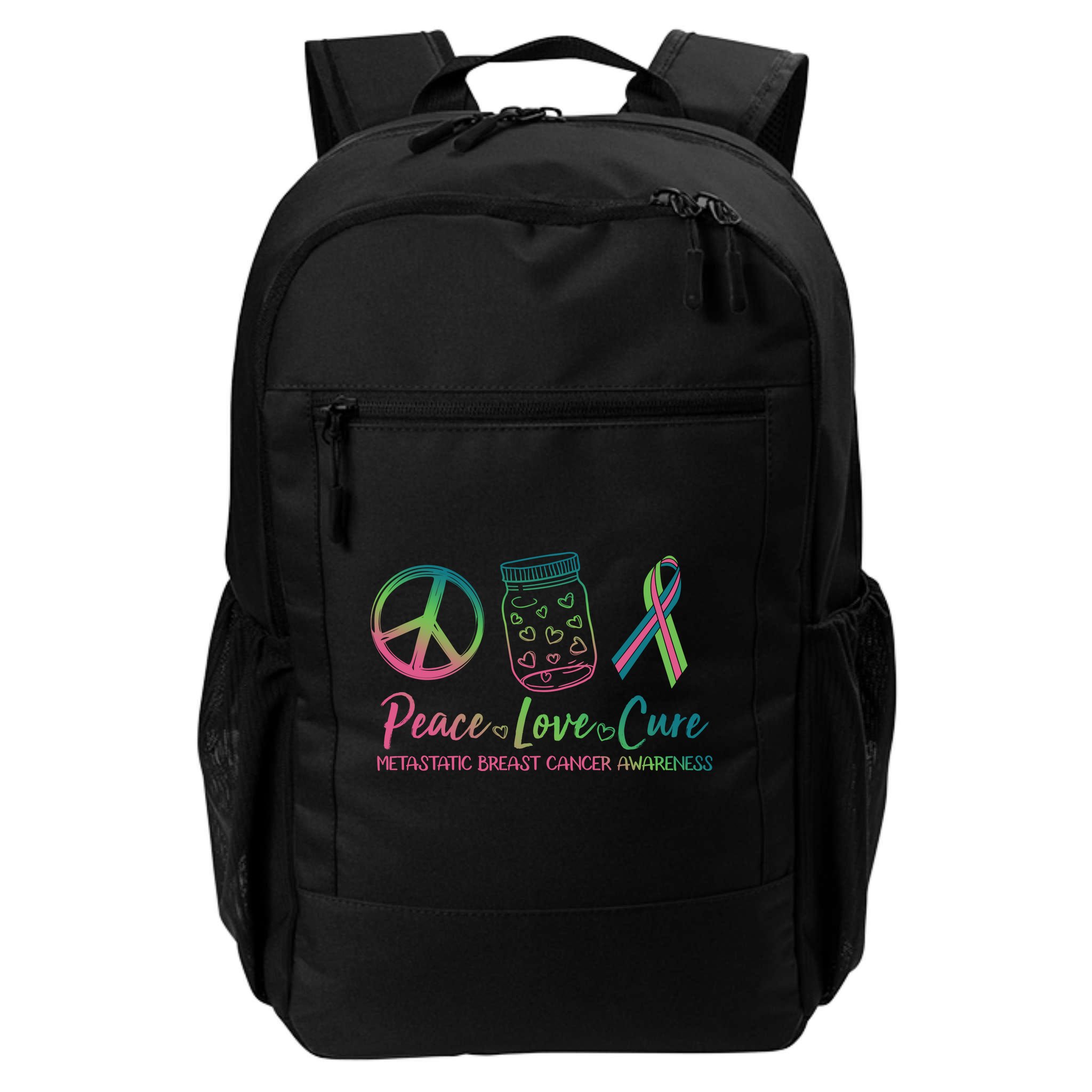 Peace Love Cure Metastatic Breast Cancer Awareness Backpack