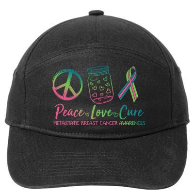 Peace Love Cure Metastatic Breast Cancer Awareness 7-Panel Snapback Hat