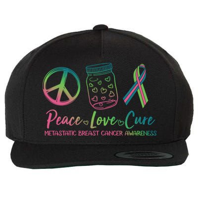 Peace Love Cure Metastatic Breast Cancer Awareness Wool Snapback Cap
