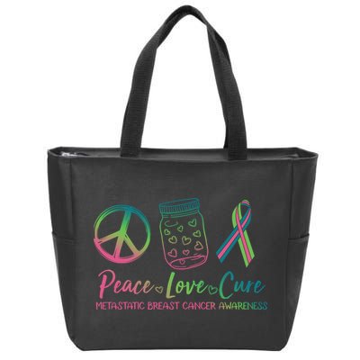 Peace Love Cure Metastatic Breast Cancer Awareness Zip Tote Bag
