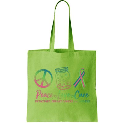 Peace Love Cure Metastatic Breast Cancer Awareness Tote Bag