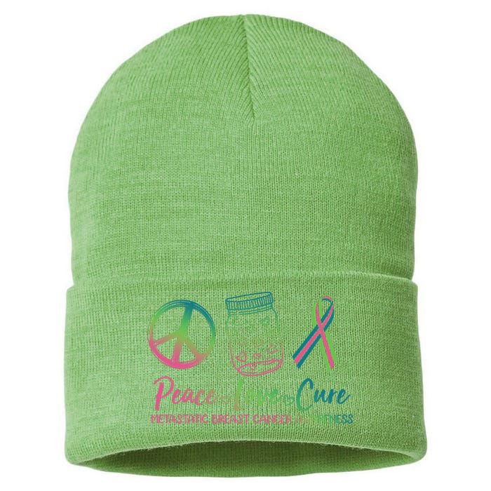 Peace Love Cure Metastatic Breast Cancer Awareness Sustainable Knit Beanie