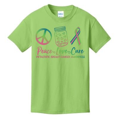 Peace Love Cure Metastatic Breast Cancer Awareness Kids T-Shirt