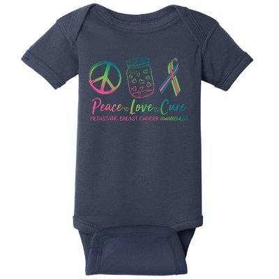 Peace Love Cure Metastatic Breast Cancer Awareness Baby Bodysuit