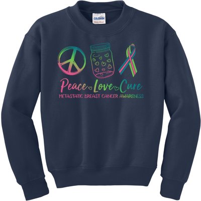 Peace Love Cure Metastatic Breast Cancer Awareness Kids Sweatshirt