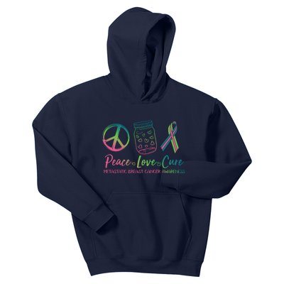 Peace Love Cure Metastatic Breast Cancer Awareness Kids Hoodie