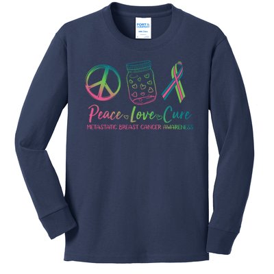 Peace Love Cure Metastatic Breast Cancer Awareness Kids Long Sleeve Shirt