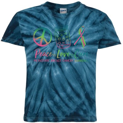 Peace Love Cure Metastatic Breast Cancer Awareness Kids Tie-Dye T-Shirt