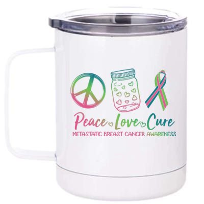 Peace Love Cure Metastatic Breast Cancer Awareness 12 oz Stainless Steel Tumbler Cup