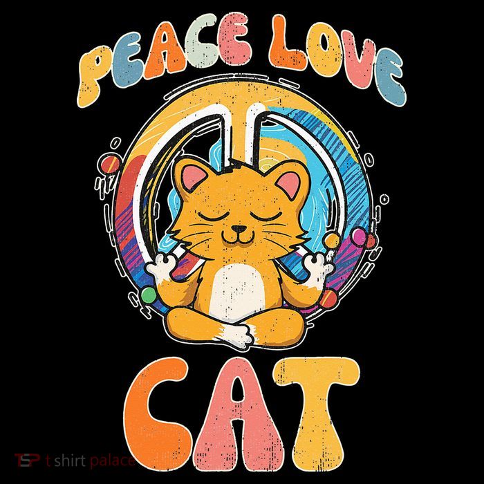 Peace Love Cat Feline Hippie Yoga Funny Meditation Humor Tall T-Shirt