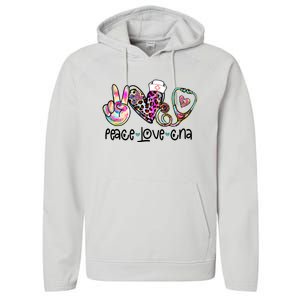 Peace Love Cna Leopard Heart Stethoscope Nursing Nurse Life Performance Fleece Hoodie