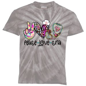 Peace Love Cna Leopard Heart Stethoscope Nursing Nurse Life Kids Tie-Dye T-Shirt