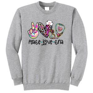 Peace Love Cna Leopard Heart Stethoscope Nursing Nurse Life Tall Sweatshirt