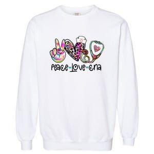 Peace Love Cna Leopard Heart Stethoscope Nursing Nurse Life Garment-Dyed Sweatshirt