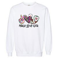 Peace Love Cna Leopard Heart Stethoscope Nursing Nurse Life Garment-Dyed Sweatshirt