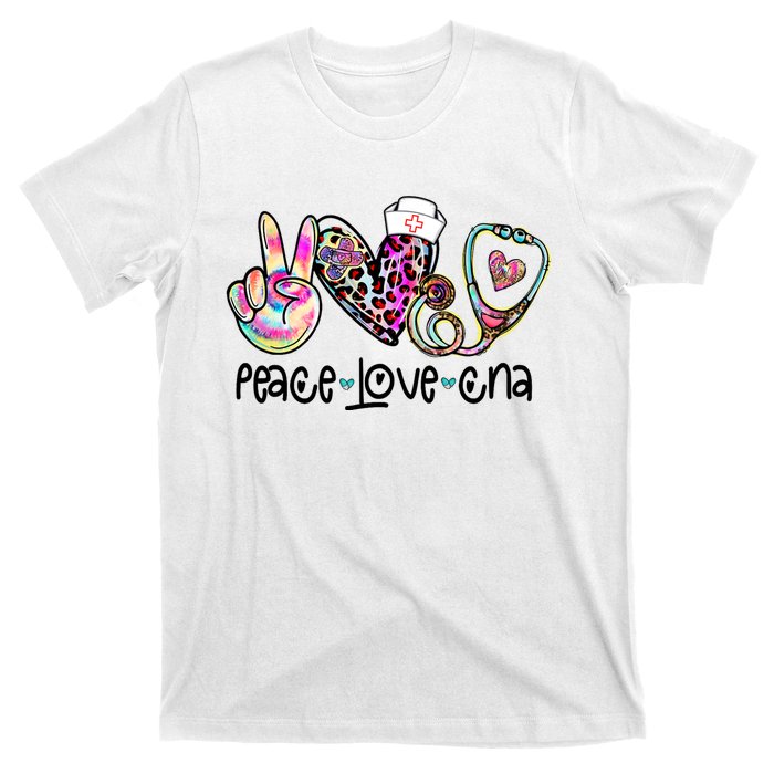 Peace Love Cna Leopard Heart Stethoscope Nursing Nurse Life T-Shirt