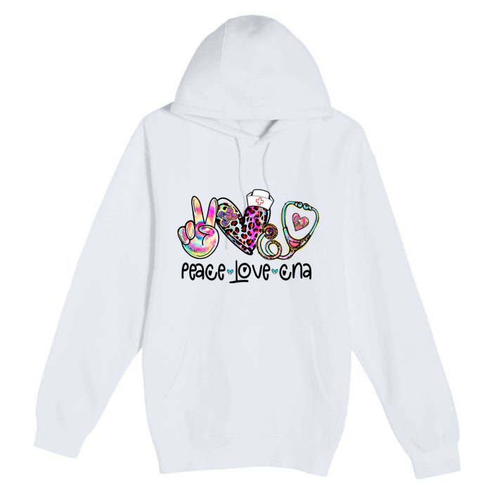 Peace Love Cna Leopard Heart Stethoscope Nursing Nurse Life Premium Pullover Hoodie