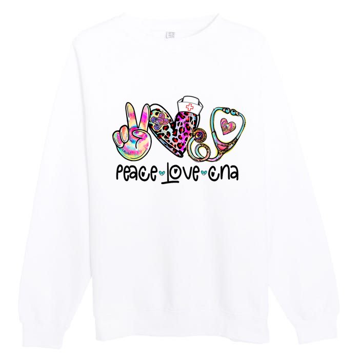 Peace Love Cna Leopard Heart Stethoscope Nursing Nurse Life Premium Crewneck Sweatshirt