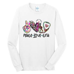 Peace Love Cna Leopard Heart Stethoscope Nursing Nurse Life Tall Long Sleeve T-Shirt