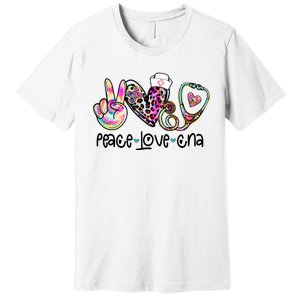 Peace Love Cna Leopard Heart Stethoscope Nursing Nurse Life Premium T-Shirt