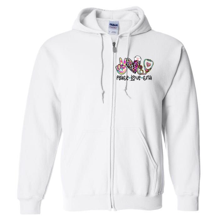 Peace Love Cna Leopard Heart Stethoscope Nursing Nurse Life Full Zip Hoodie