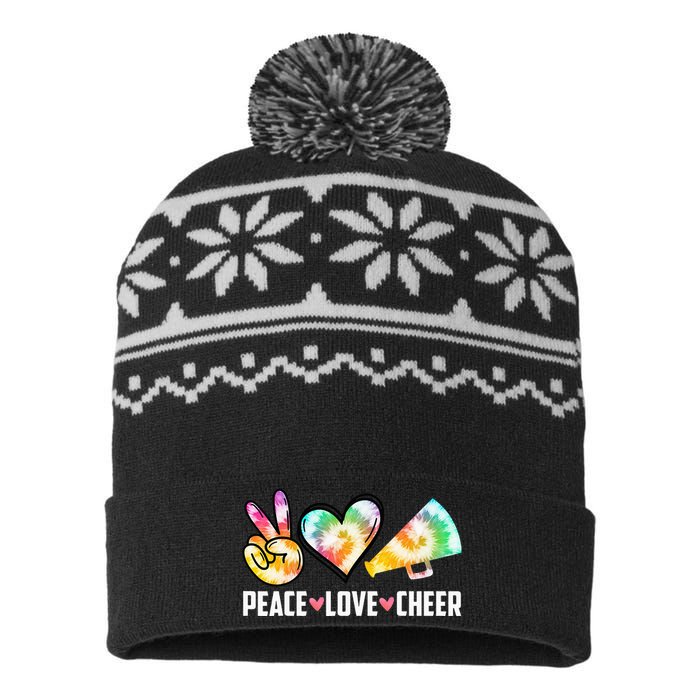 Peace Love Cheer Cheerleading Tie Dye Cheerleader Gift USA-Made Snowflake Beanie