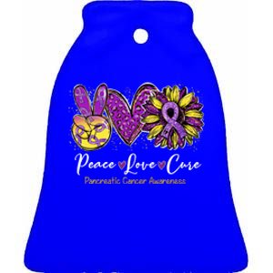 Peace Love Cure Sunflower Pancreatic Cancer Awareness Gift Ceramic Bell Ornament