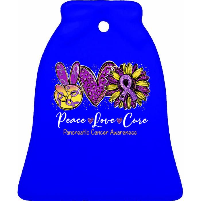 Peace Love Cure Sunflower Pancreatic Cancer Awareness Gift Ceramic Bell Ornament