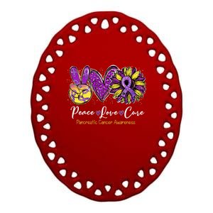 Peace Love Cure Sunflower Pancreatic Cancer Awareness Gift Ceramic Oval Ornament