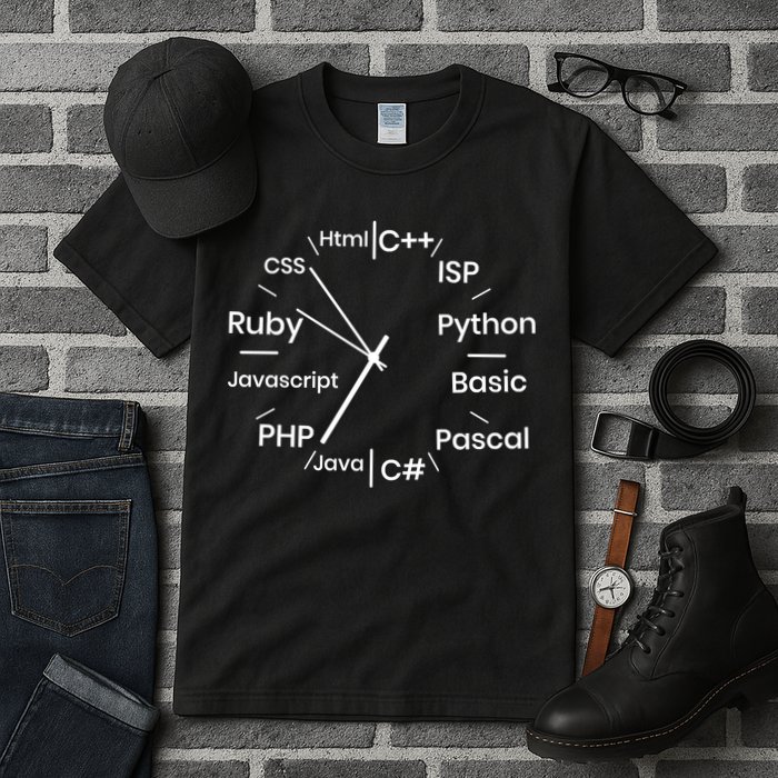 Programming Language Clock Computer Phyton Java Ruby C++ Tall T-Shirt