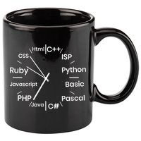 Programming Language Clock Computer Phyton Java Ruby C++ 11oz C Handle Ceramic Mug