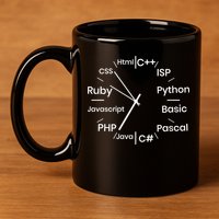 Programming Language Clock Computer Phyton Java Ruby C++ 11oz C Handle Ceramic Mug