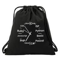 Programming Language Clock Computer Phyton Java Ruby C++ Drawstring Bag