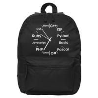Programming Language Clock Computer Phyton Java Ruby C++ 16 in Basic Backpack