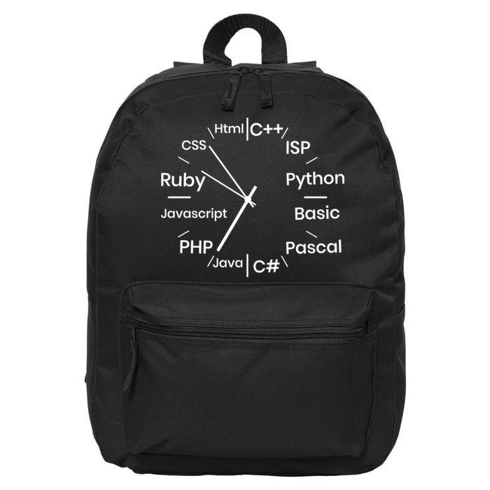 Programming Language Clock Computer Phyton Java Ruby C++ 16 in Basic Backpack
