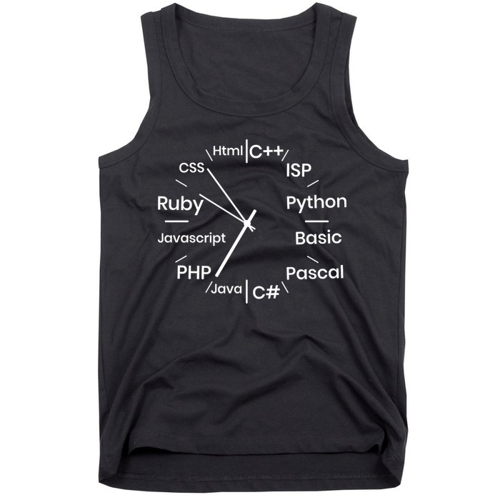 Programming Language Clock Computer Phyton Java Ruby C++ Tank Top