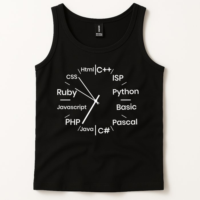 Programming Language Clock Computer Phyton Java Ruby C++ Tank Top