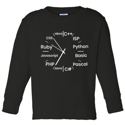 Programming Language Clock Computer Phyton Java Ruby C++ Toddler Long Sleeve Shirt