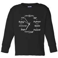 Programming Language Clock Computer Phyton Java Ruby C++ Toddler Long Sleeve Shirt