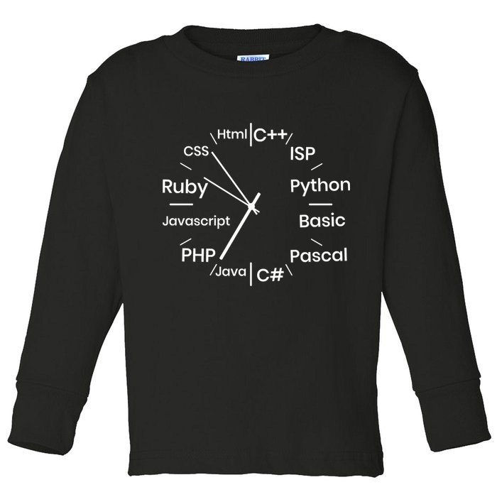Programming Language Clock Computer Phyton Java Ruby C++ Toddler Long Sleeve Shirt