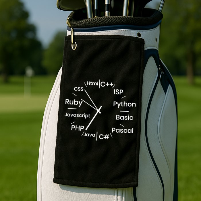 Programming Language Clock Computer Phyton Java Ruby C++ Golf Towel