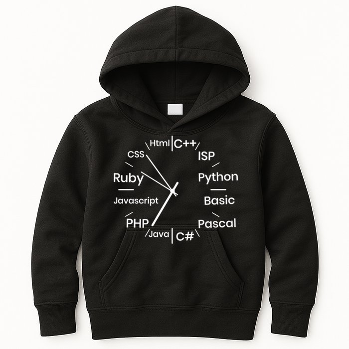 Programming Language Clock Computer Phyton Java Ruby C++ Kids Hoodie
