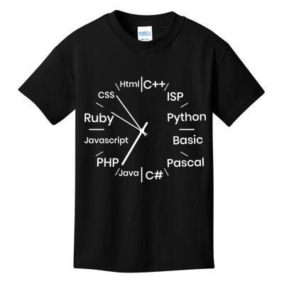 Programming Language Clock Computer Phyton Java Ruby C++ Kids T-Shirt